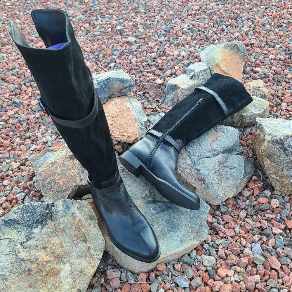 Sesto Meucci Italy Black Leather Suede Vtg Tall Riding Boots 8.5